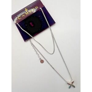 NOS Cameon Necklace Silver Modernist Pendant X Made in Canada Y2K Delicate Chain